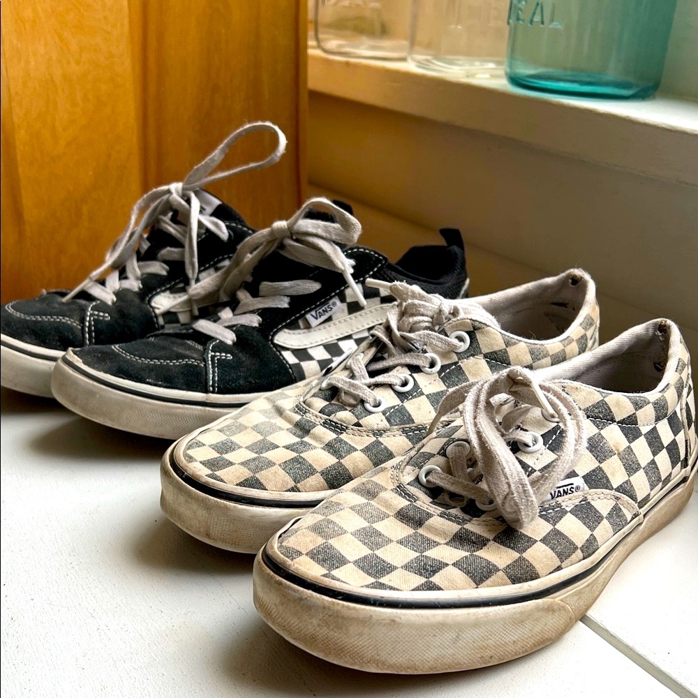 Vans Women’s Checkerboard Sneakers - Black and Gray 2 pairs size 7.5